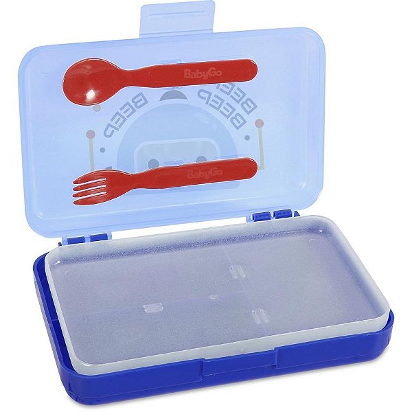 Pote Plástico Porta Refeição com Talheres Azul