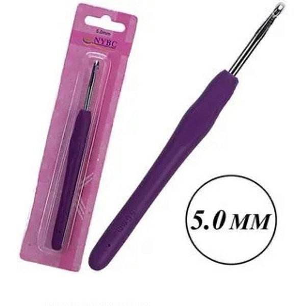 Agulha para Crochê Tamanho 5,0MM Cabo Silicone Roxo Blister
