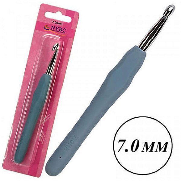 Agulha para Crochê 7,0MM com Cabo de Silicone Azul (blister Unitário)