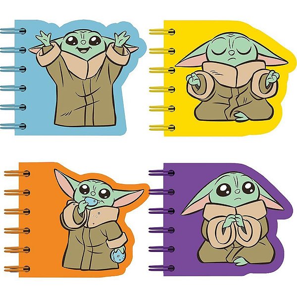 Caderneta Espiral Capa Dura Grogu STAR WARS 60 Folhas Recortado (pacote com 4)