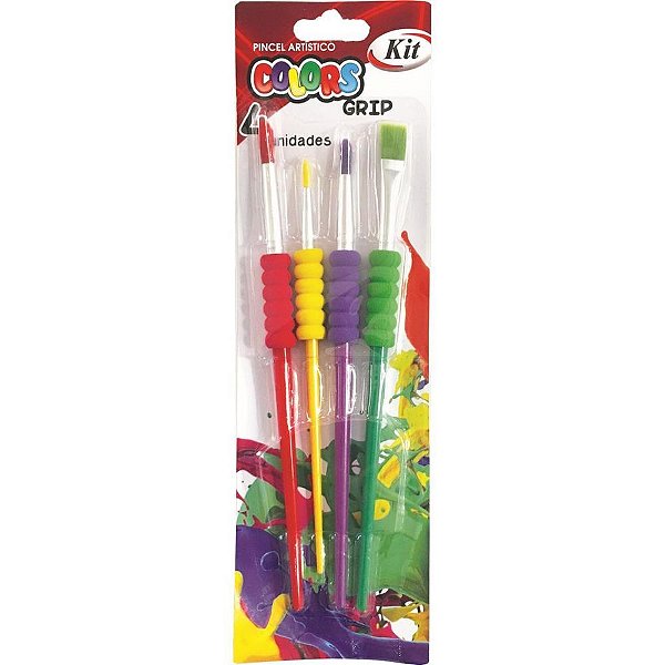 Pincel Artesanal KIT Pincel GRIP Color com 4 Unidades