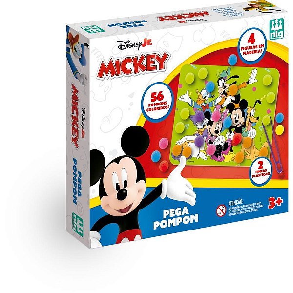 Brinquedo Educativo Mickey Pega Pompom com Placas, Pinças e Pompons