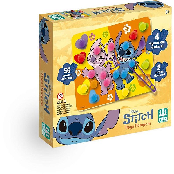Brinquedo Educativo STITCH Pega Pompom com Placas, Pompons e Pinças