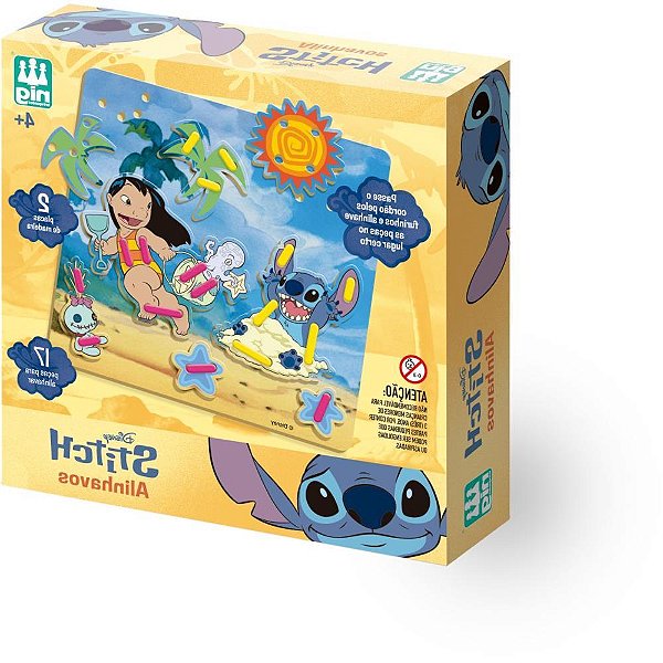 Brinquedo Educativo STITCH Alinhavos com 2 Placas e 16 Peças em Madeira