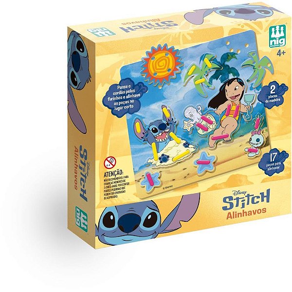 Brinquedo Educativo STITCH Alinhavos com 2 Placas e 16 Peças em Madeira