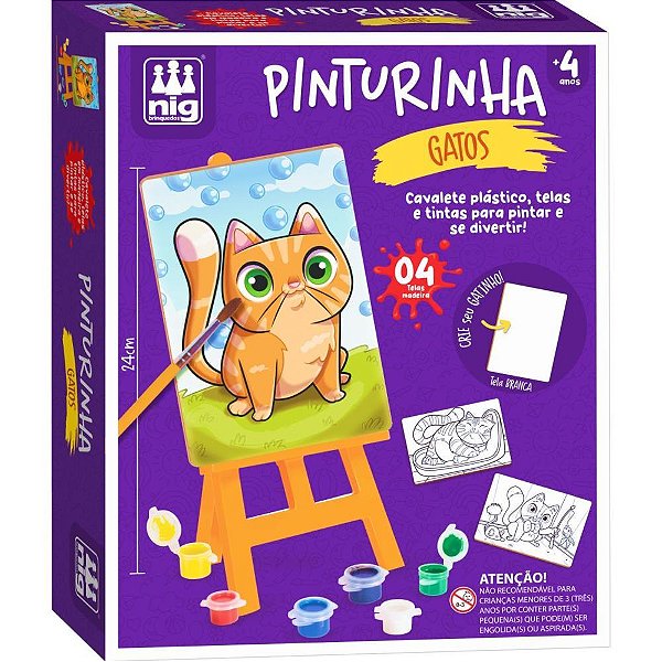 Brinquedo para Colorir KIT Pinturinha Gatos com Tintas e Cavalete