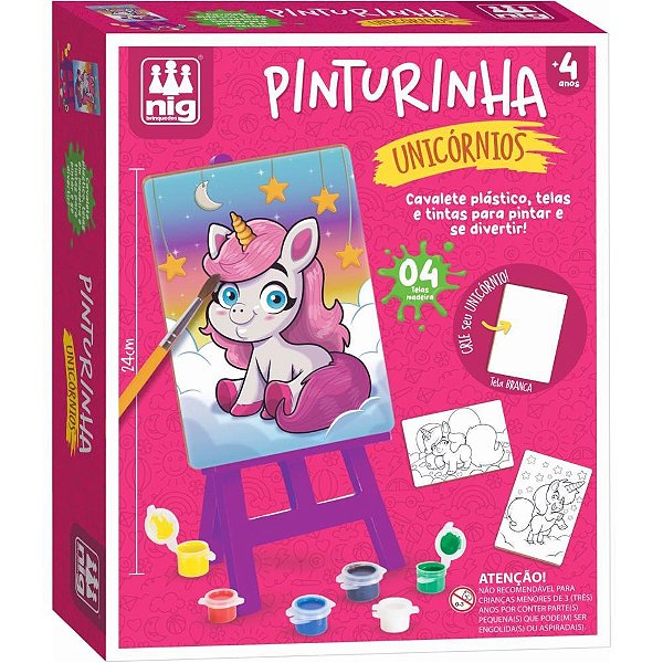 Brinquedo para Colorir KIT Pinturinha Unicórnios com Cavalete, Telas, Tintas e Pincel