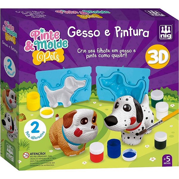 Brinquedo para Colorir Pinte e Molde PETS com Gesso, Moldes e Tintas