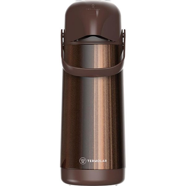 Garrafa Térmica de Pressão Lumina Marrom 1,0L com Ampola de Vidro