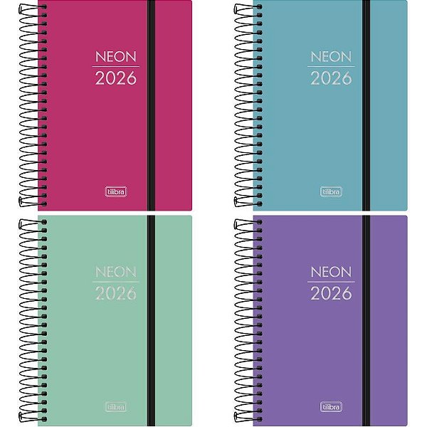 Agenda 2026 Neon PP Espiral Diária 176 Folhas 117X164MM (pacote com 5)