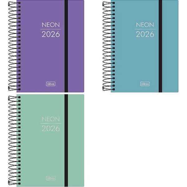 Agenda 2026 Neon PP Espiral Diária 176 Folhas 117X164MM (pacote com 5)