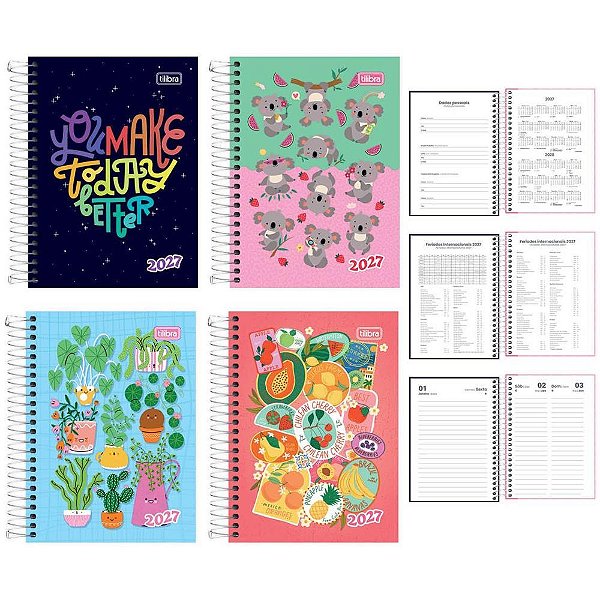 Agenda 2026 Spice Feminina Capa Dura Espiralada 160 Folhas 110X154MM Pacote com 4