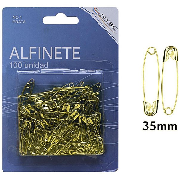 Alfinete de Segurança Nº 1 Dourado com 100 Unidades Pacote com 6