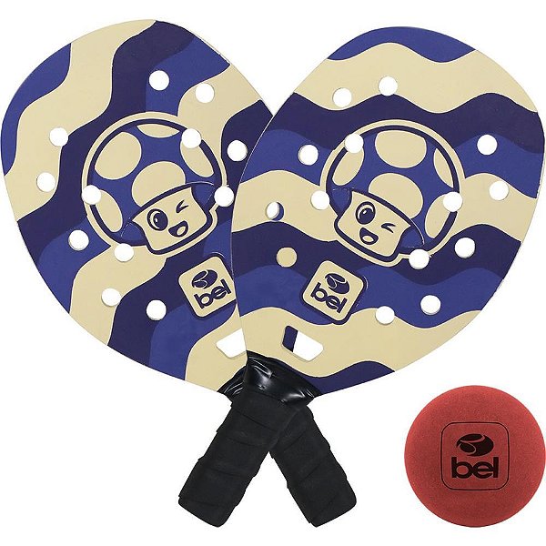Raquete Beach Tennis KIT com 2 Raquetes e 1 Bolinha Estampa Cogumelo