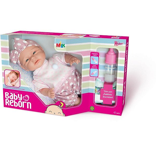 Boneca Bebê Reborn 34CM com Acessórios Mamadeira Mágica e Fraldinha