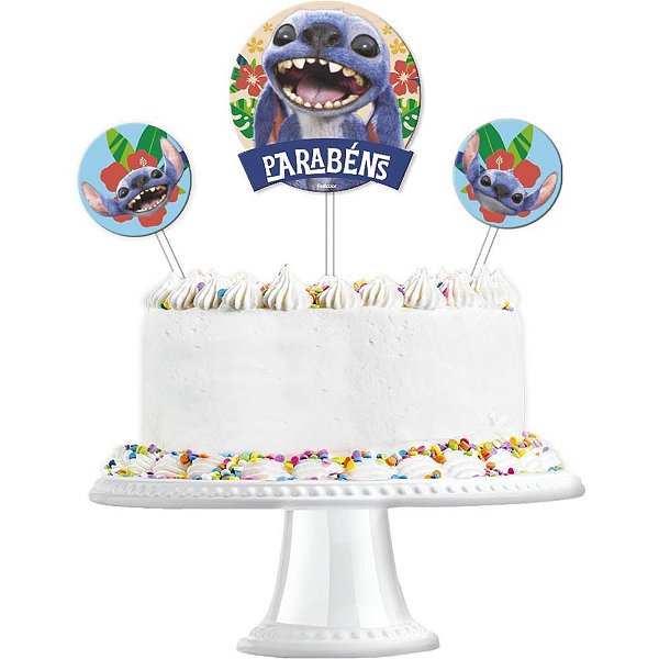Topo de Bolo Lilo e STITCH com 3 Peças Decorativas para Festas