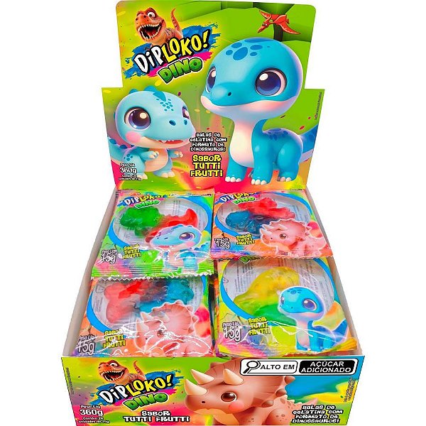 Doce Dino GUMMY Balas de Gelatina Tutti Frutti Display com 24 Unidades