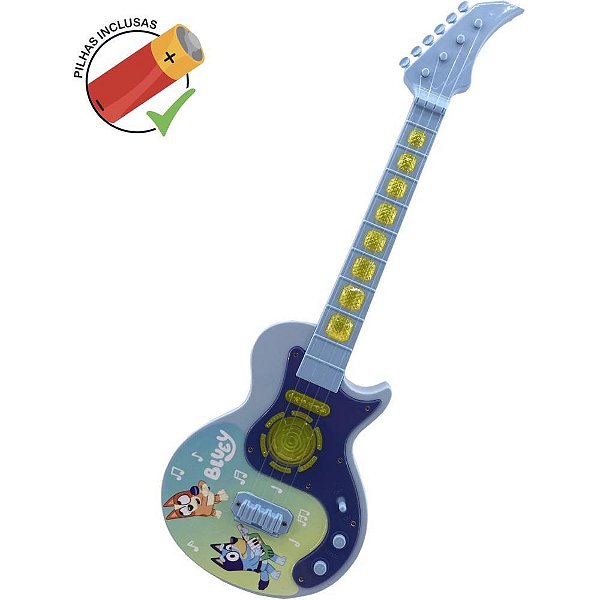 Guitarra Infantil Bluey com LUZ e Som – 3 Pilhas AA Inclusas para Demonstração