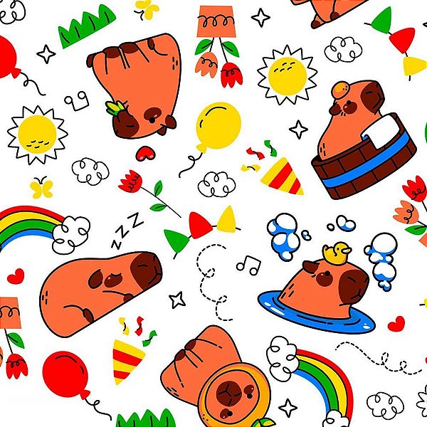 TNT Estampado 1,40M 40G Capivara Fundo Branco Rolo com 25 Metros