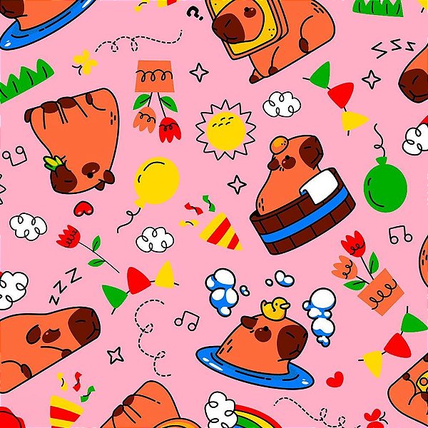 TNT ESTNT Estampado 1,40M 40G Capivara Fundo Rosa Rolo com 25 Metros
