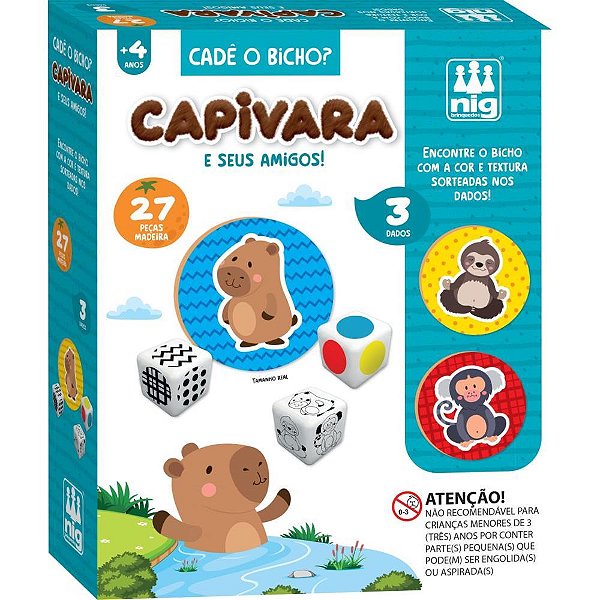 Brinquedo Educativo Cadê o Bicho Capivara com 27 Peças em Madeira