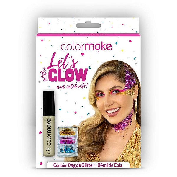 Pintura Facial LET’S GLOW AND Celebrate com 3 Glitters e Cola 4ML