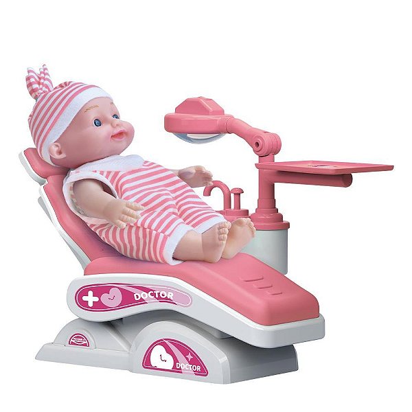 Brinquedo Brincando de Profissões Doutor DM Dentista Rosa com Boneca e Acessórios