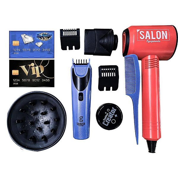 Brinquedo Brincando de Profissões KIT Barbeiro VIP com 10 Peças e Secador com Sopro de AR