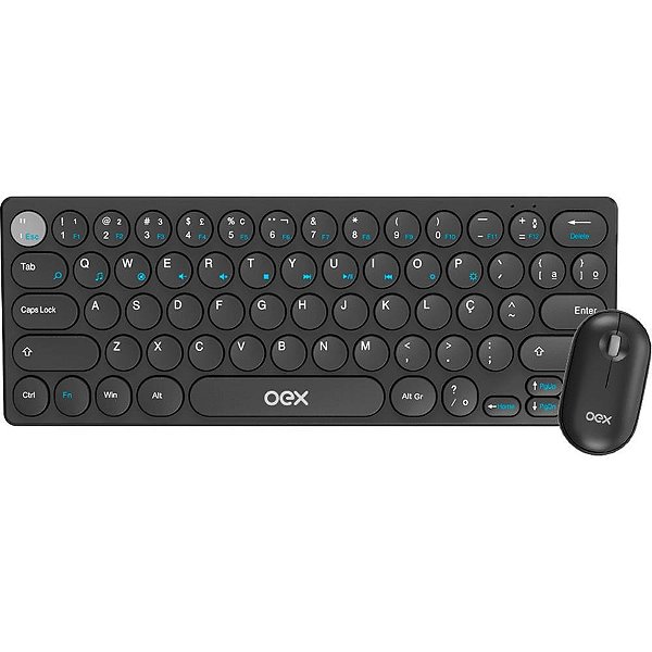 Kit Periféricos Retrô Teclado + Mouse sem Fio Preto – Combo POP+