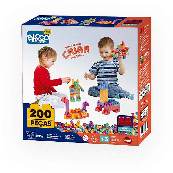 Brinquedo para Montar Monta Mais Blocolândia CLICK com 200 Peças Coloridas