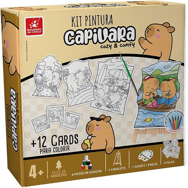 Brinquedo para Colorir Capivara KIT Pintura com Telas, CARDS, Pincel e Tintas