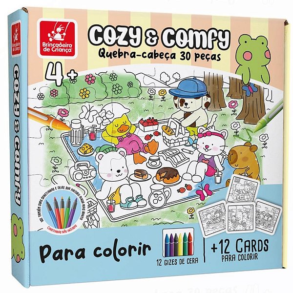 QUEBRA-CABEÇA Madeira COMFY e COZY para Colorir 30 Peças com GIZ de Cera