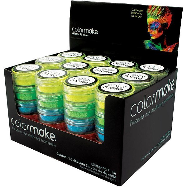 Pintura Facial PÓ Glitter Iridescente com 5 Cores Neon 3G Cada