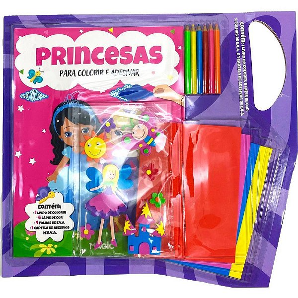 Livro com Adesivos Princesas Lápis de COR e EVA (KIT Criativo Infantil)