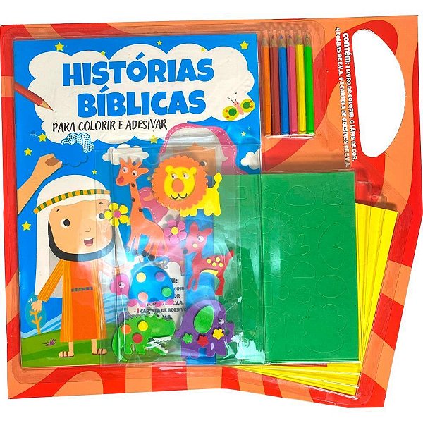 Livro com Adesivos Histórias Bíblicas Lápis de COR e EVA (KIT Educativo)