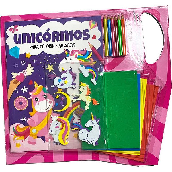 Livro com Adesivos Unicórnios Lápis de COR e EVA (KIT Criativo Infantil)
