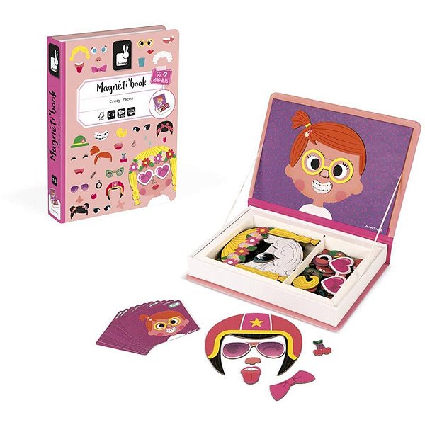 Livro Magnético Infantil CRAZY Faces Meninas com 65 Peças