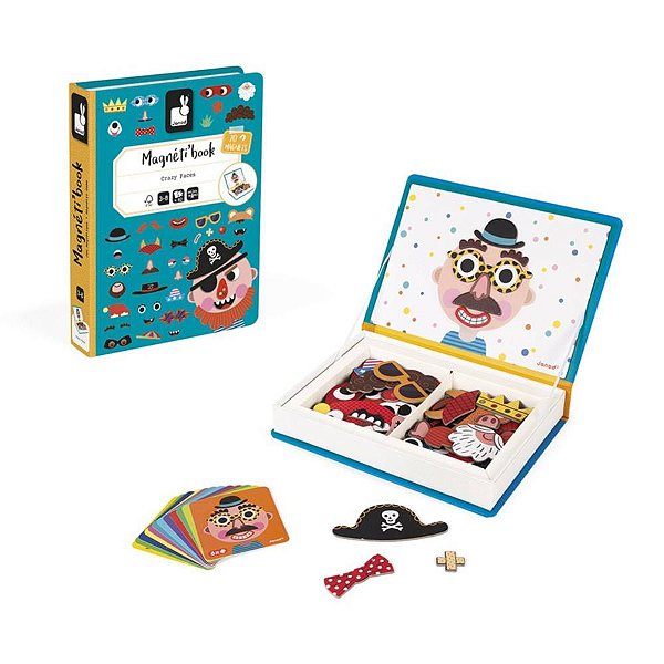 Livro Magnético Infantil CRAZY Faces Meninos com 82 Peças