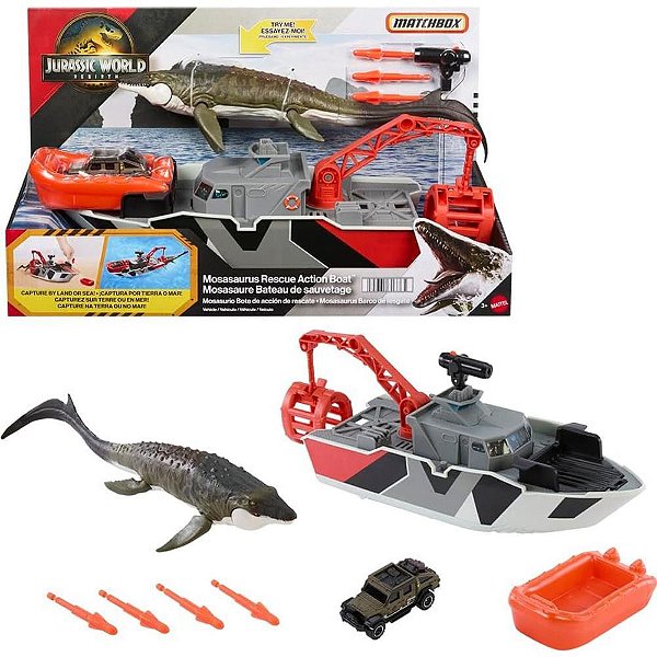 Matchbox Jurassic WORLD Veículo Grande com Barco e Jeep 1:64
