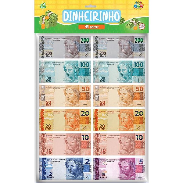 Brinquedo Dinheirinho Infantil com 48 Notas Educativas