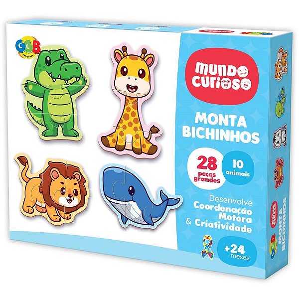 Brinquedo Pedagógico Monta Bichinhos 28 Peças
