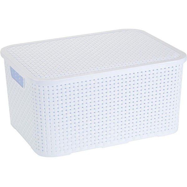 Caixa Plástica Multiuso Rattan com Tampa Branca 3,5 Litros