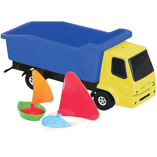 Caminhão Super TRUCK Caçamba com 2 Barcos Coloridos
