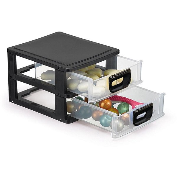 Organizador Porta Tudo 2 Gavetas 15X13X9CM Sortido Branco e Preto