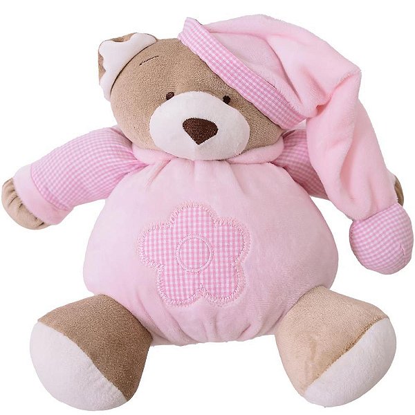 Pelúcia URSO Nino Rosa Bebê com Pijama Bordado 22CM