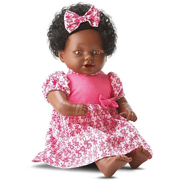 Boneca TALK BABY Negra Frases 44CM com Som e Corpo de Tecido