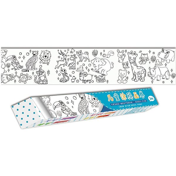 Livro Infantil de Colorir Animais Rolo Adesivo 30CM X 3M