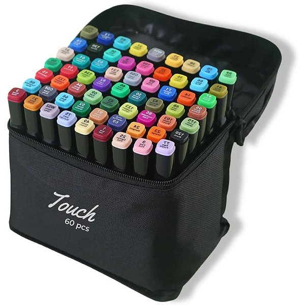 Marcador Artístico Touch com 60 Cores e Bolsa de Transporte