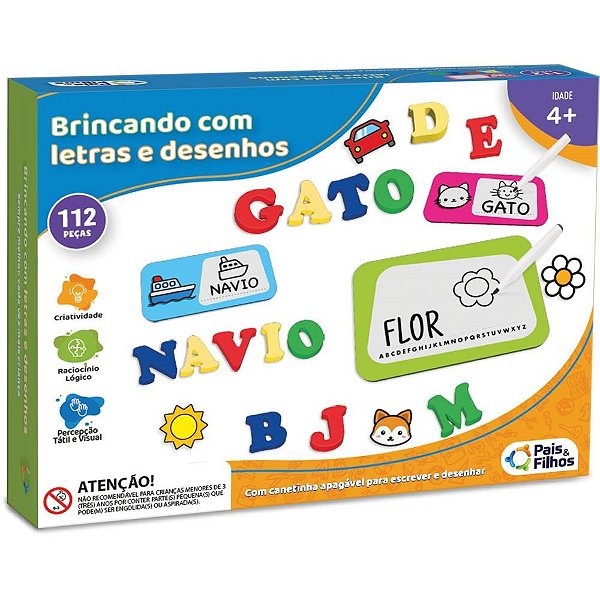 Brinquedo Educativo Brincando com Letras e Desenhos com 20 Peças