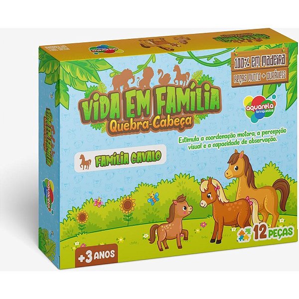 QUEBRA-CABEÇA de Madeira Vida em Família Cavalo 12 Peças